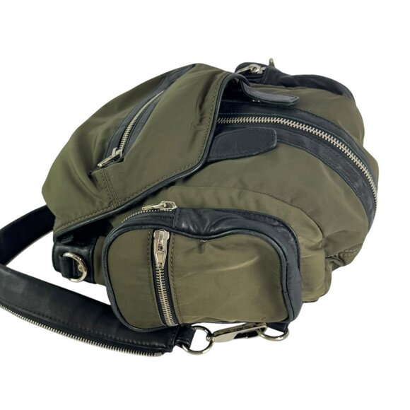 ALEXANDER WANG Military Green Nylon Black Leather Mini Marti Women\'s  Backpack